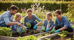 moestuinieren gezin buiten